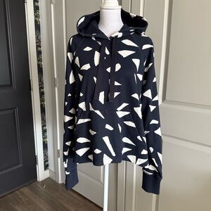 Sweaty Betty Revive Cropped Hoody in Navy Blue Vintage Seed Print Size XL